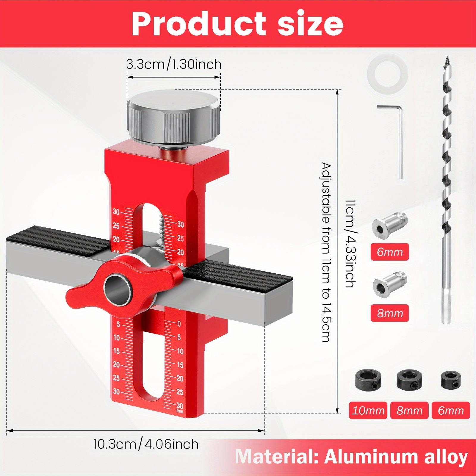 Adjustable Aluminum Cabinet Hinge Jig Door Locator w Drill Bit