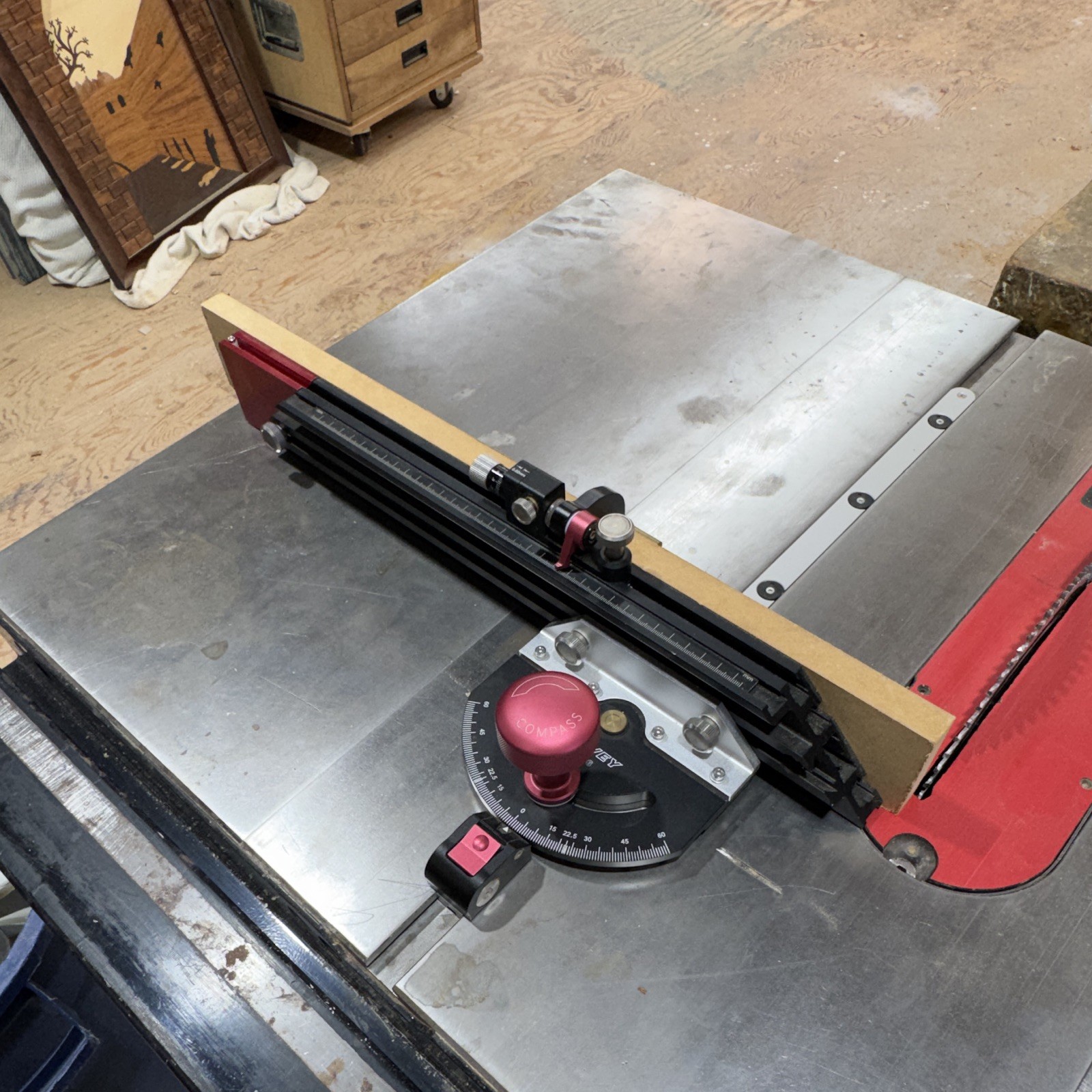 METRIC Harvey MG-36 Compass Table Saw Miter Gauge Jig w/ Angle Scale, Red Knob