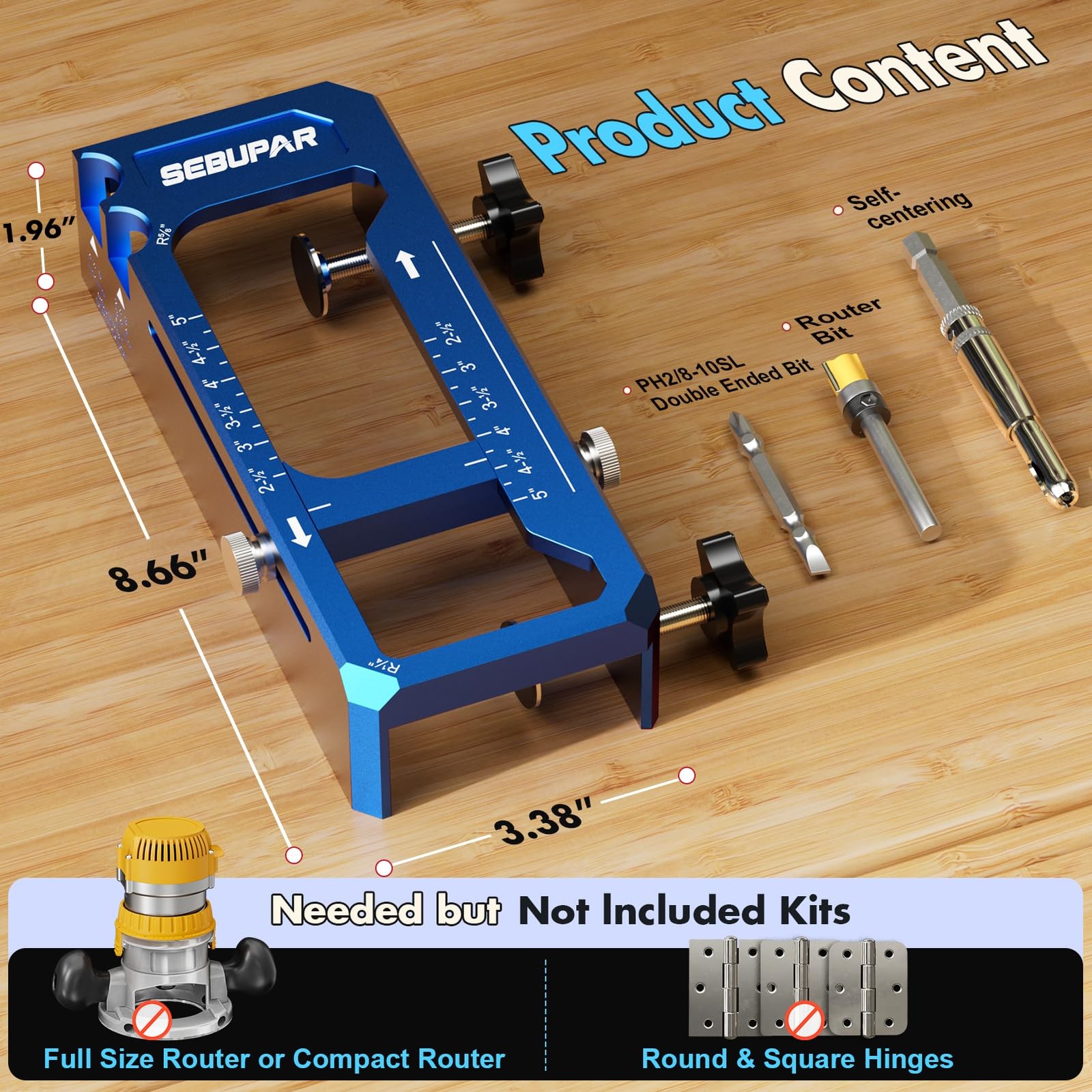 Sebupar JSMJ-R Door Hinge Jig Aluminum Alloy Router Template Kit Adjustable