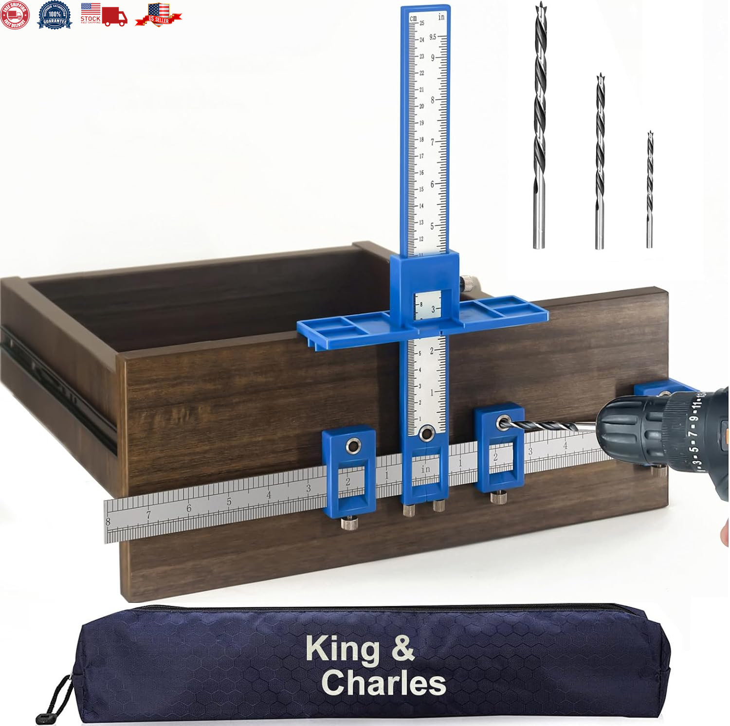 King&Charles Cabinet Hardware Jig, Cabinet Handle Jig with Point Wood Drils Bits