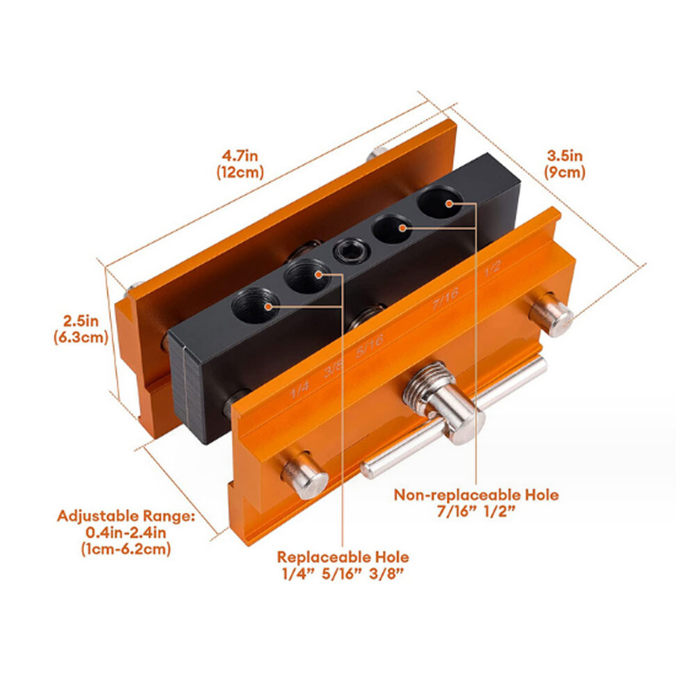 Imperial/Metric Centering Dowel Jig Wood Dowel Hole Drilling Guide Positioner