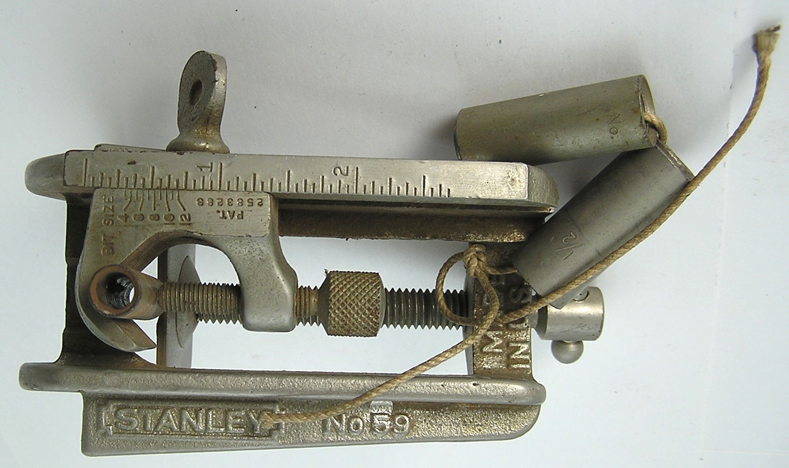 Vintage USA Dowel Drilling Jig Stanley #59 Nickel Plated 1/4,5/16,3/8,7/16,1/2″