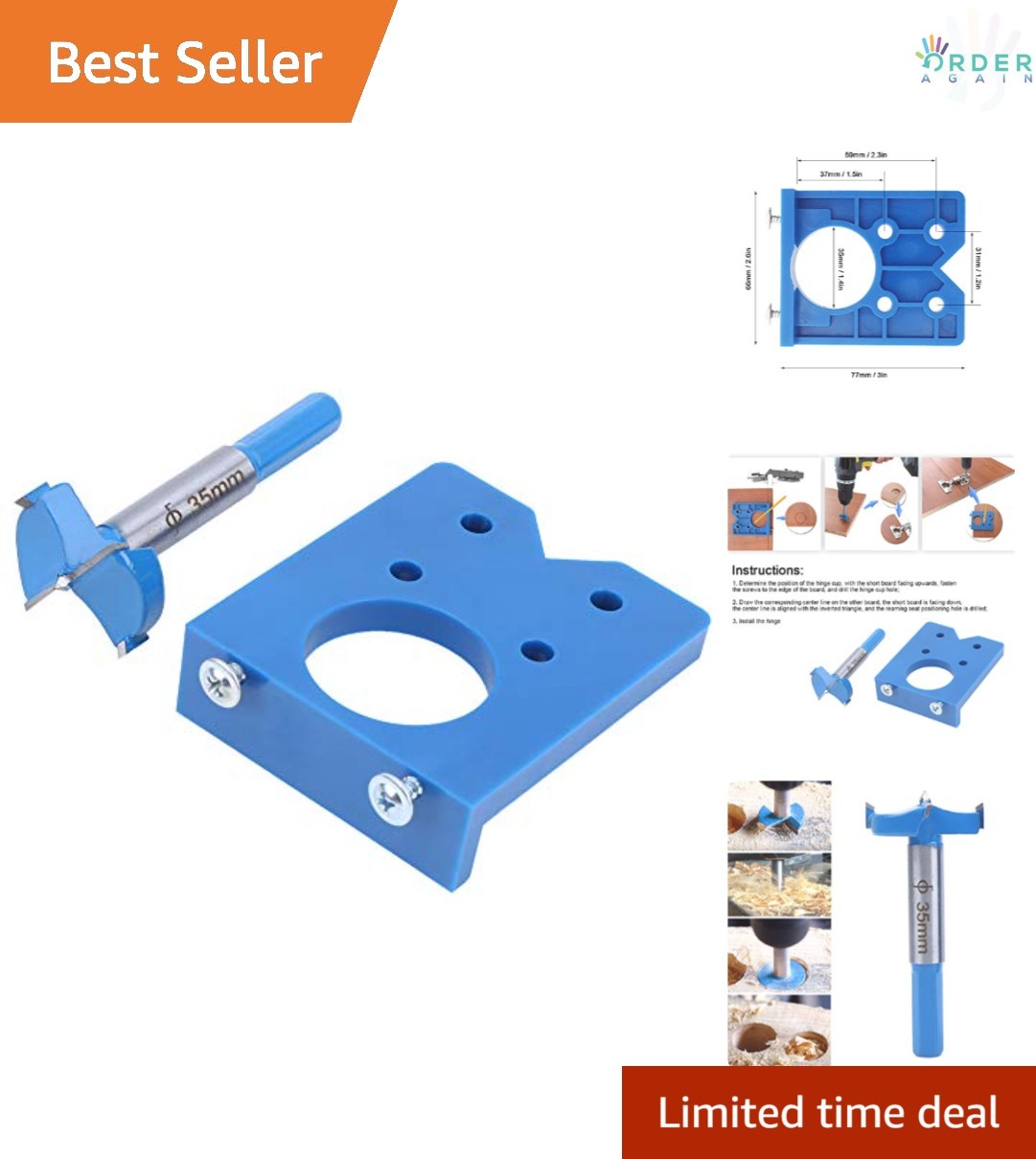 35mm Concealed Hinge Jig Kit Woodworking Drill Set for Door Cabinets