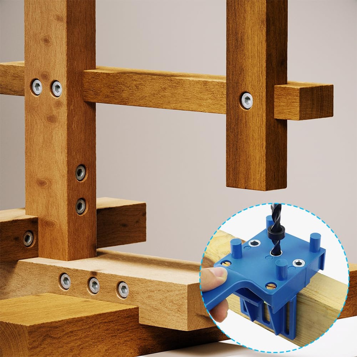 Handheld Dowel Jig Kit – Wood Doweling Hole Drill Guide Kit (Blue) | Hole Dri…