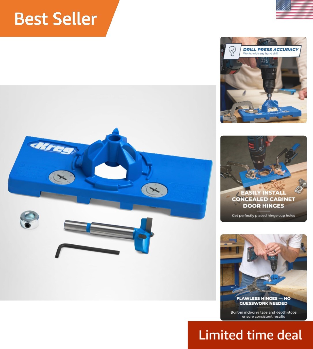 Durable 35mm Cup Drilling Jig with Adjustable Hinge Positioning – Metal Design