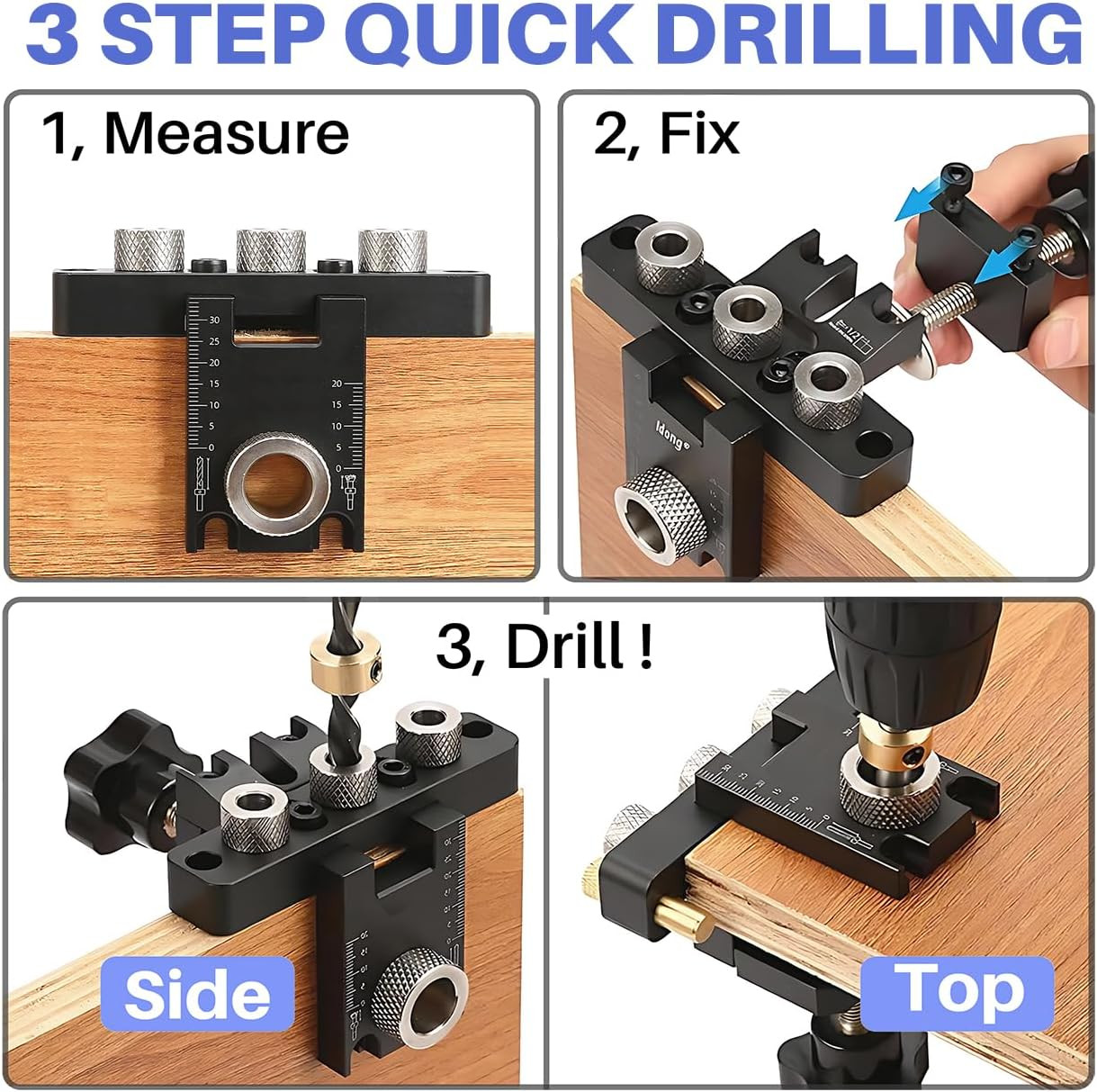 8/10/15Mm Dowel Jig Kit for Woodworking, 3-In-1 Adjustable Doweling Jig with Sc
