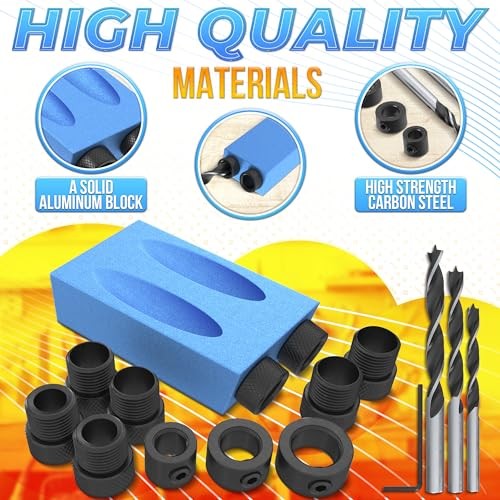 Pocket Hole Jig Kit for Woodworking – Pocket Screw Jig Kit with 6 Guides & 3