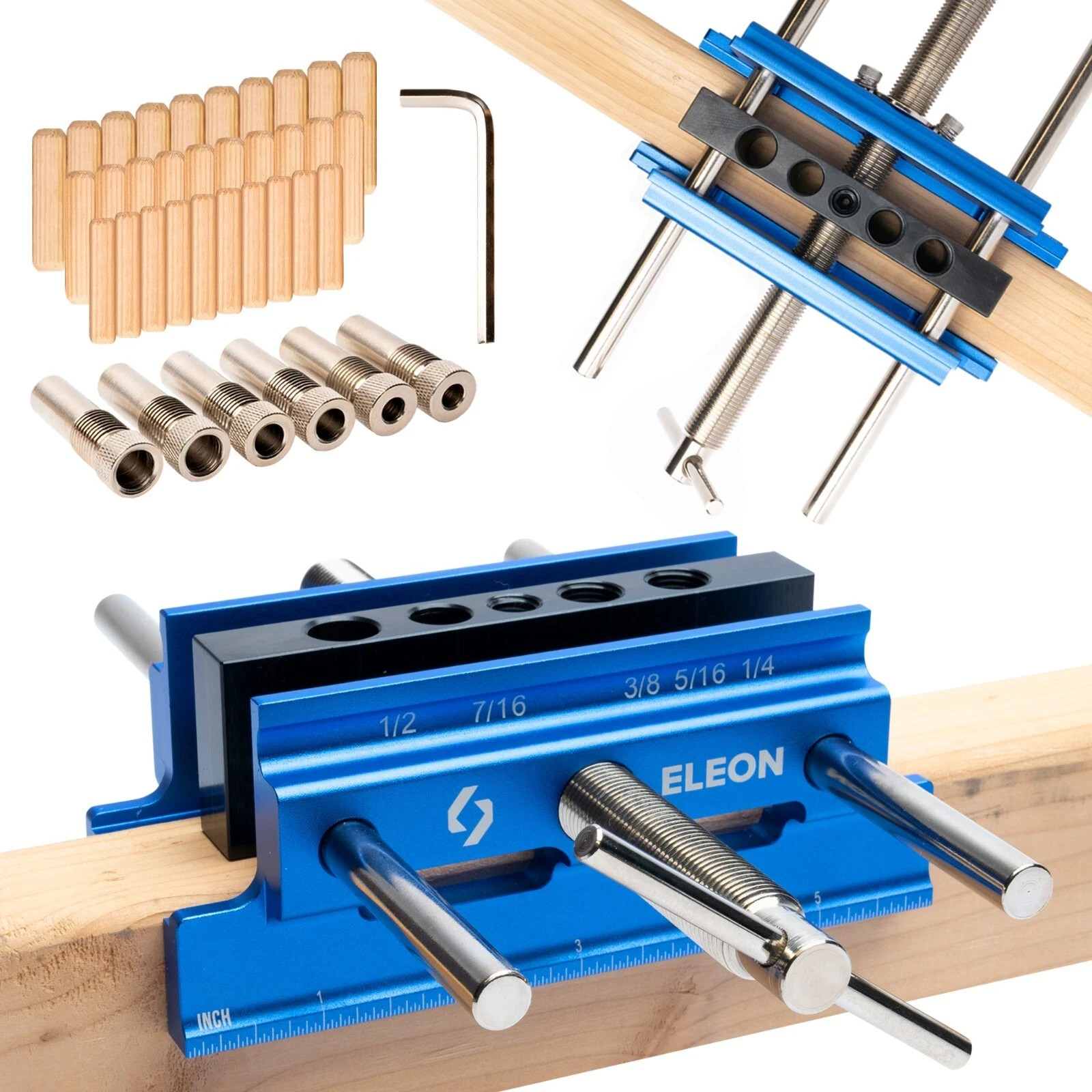 Eleon Self Centering Dowel Jig with Elongated Jaws & Extra Wide Clamp up to 6.7″