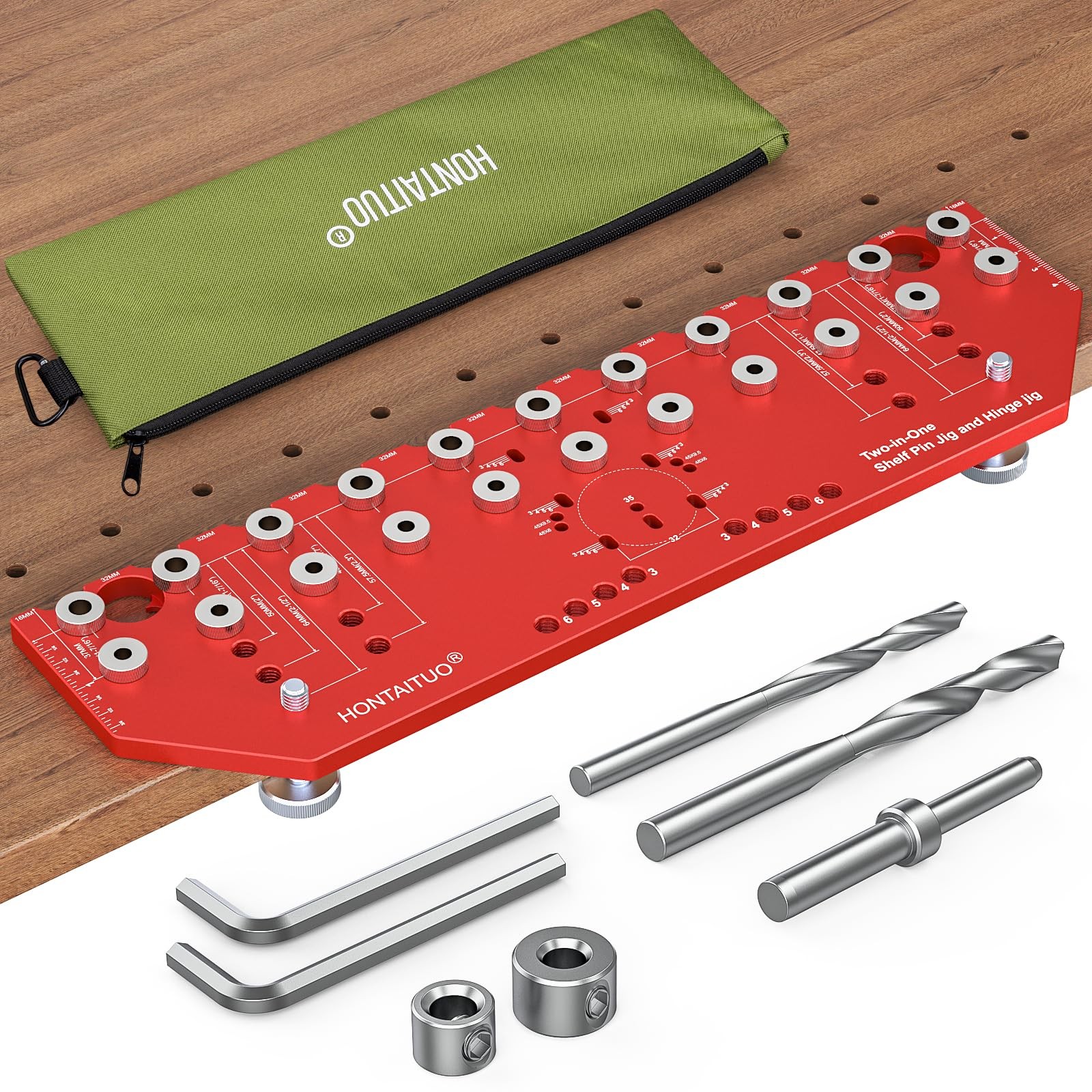 11-Hole Shelf Pin Jig and Hinge Jig 2-in-1,1/4 Inch and 5mm Shelf Pin Drilling J