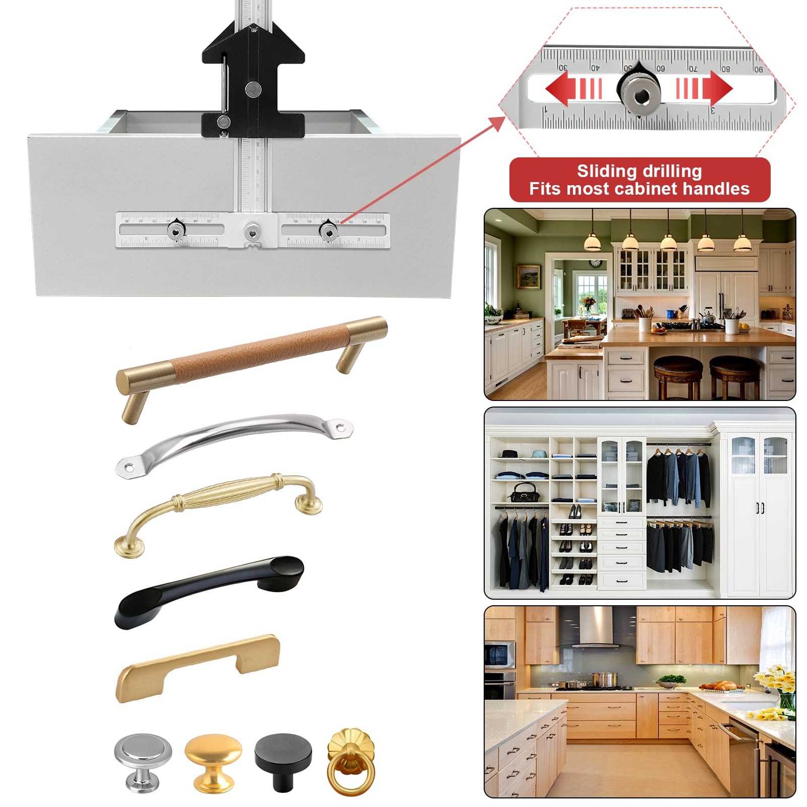 TOURACE Cabinet Handle Jig Aluminum Template Tool Red Woodworking Ruler