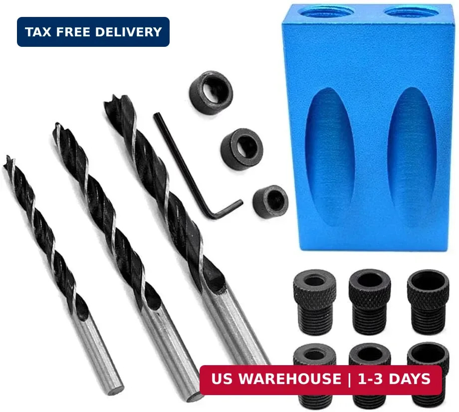 14Pcs Pocket Hole Jig Kit, 15 Degree Woodworking Inclined Hole Jig with 6/8/10mm