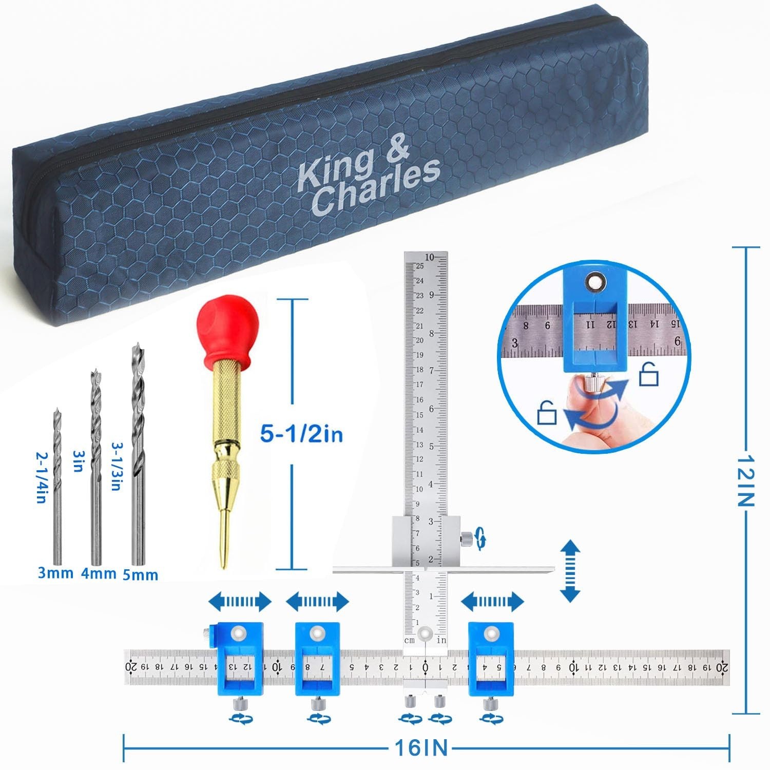Metal Cabinet Hardware Jig Set – Auto Center Punch & Drill Bits for Drawer/Door