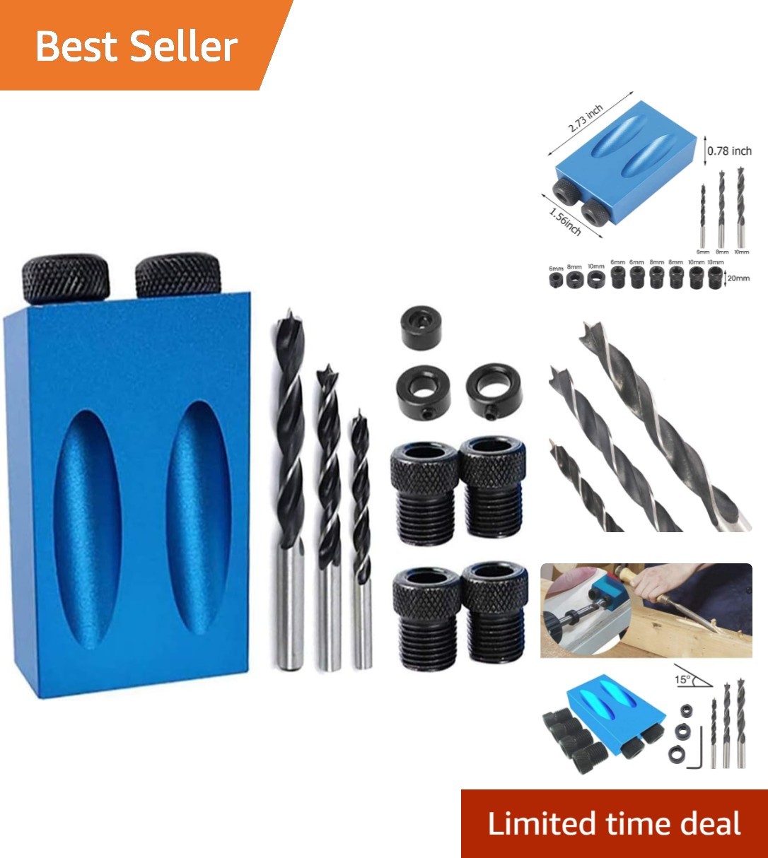 Multi-Sized Pocket Hole Jig Kit for Effortless Wood Joint Repair and Creation