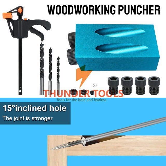 Thunder Tools 7/14Pcs 15 Degrees Pocket Hole Jig Kit Woodworking Hole Drilling