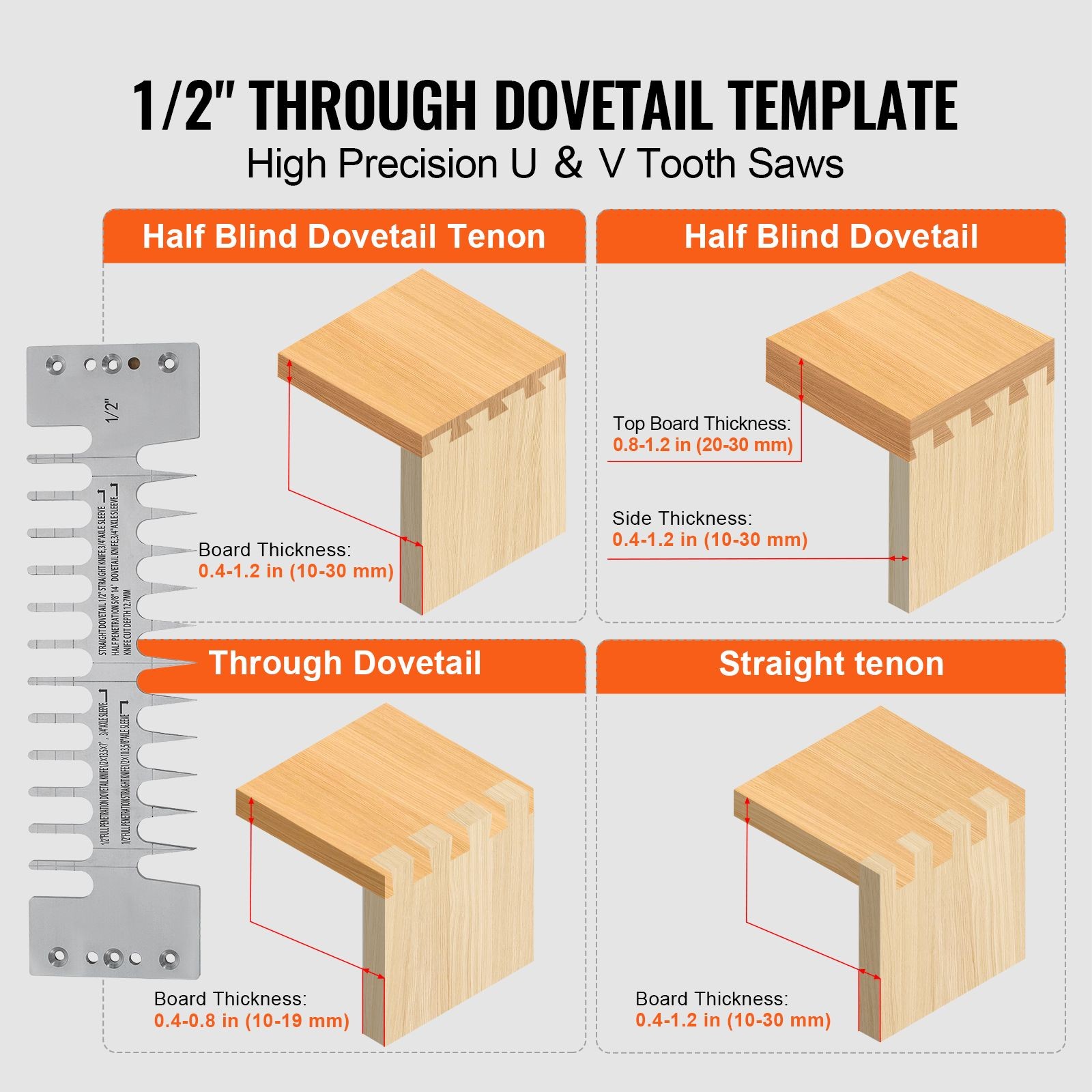 Dovetail Jig, 12 in Width, Dove Tailing Router Jigs with 4 Router Bits & 3