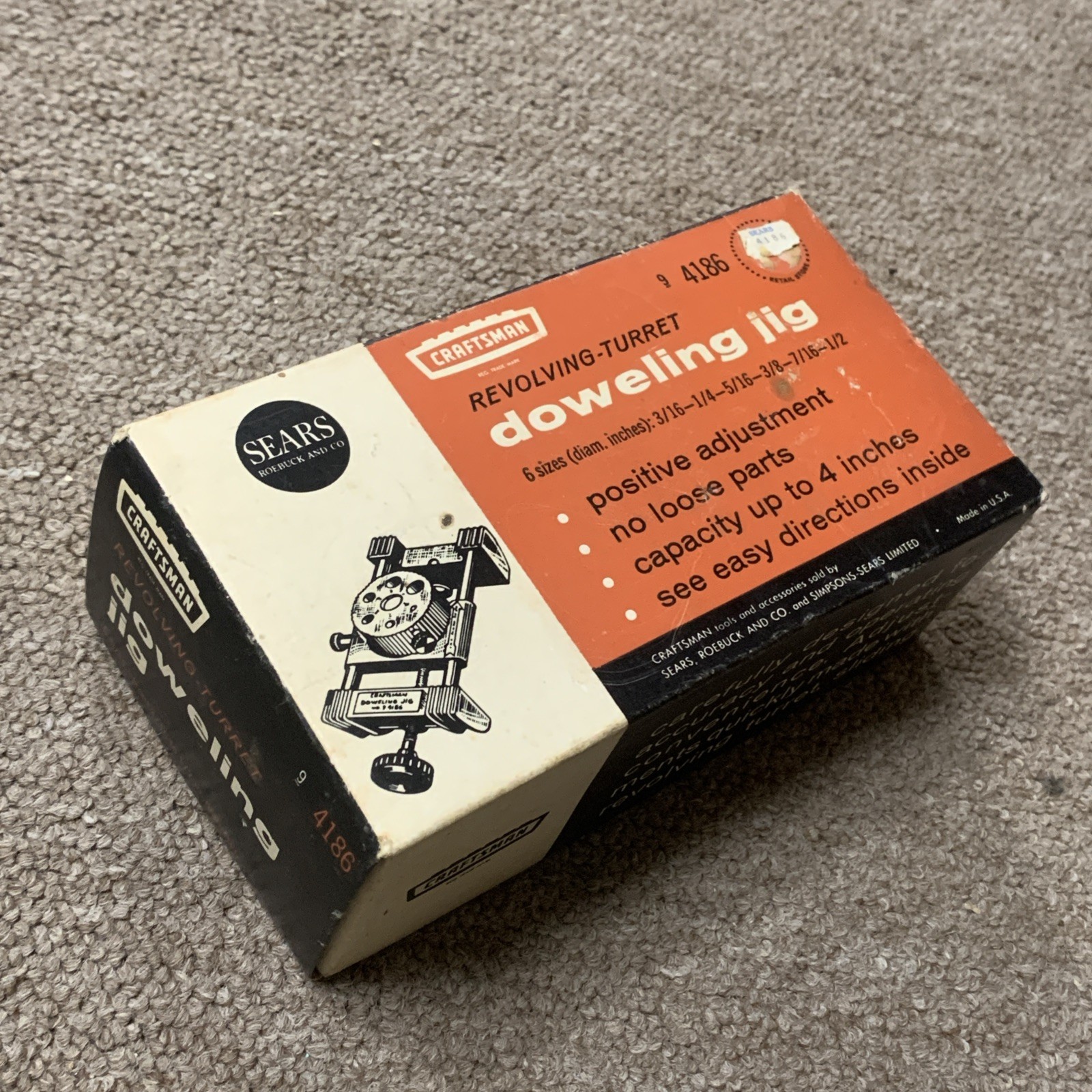 Vintage Sears CRAFTSMAN Revolving Turret DOWELING JIG, 9-4186 w/ Box