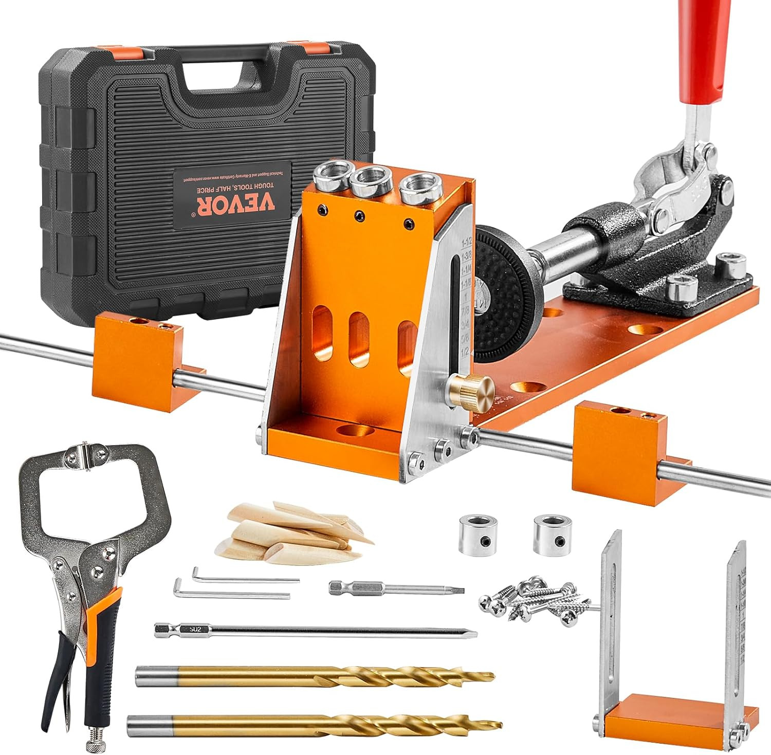 Pocket Hole Jig Kit, 34 Pcs Pocket Hole Jig System with 11″ C-Clamp, Fixture, St