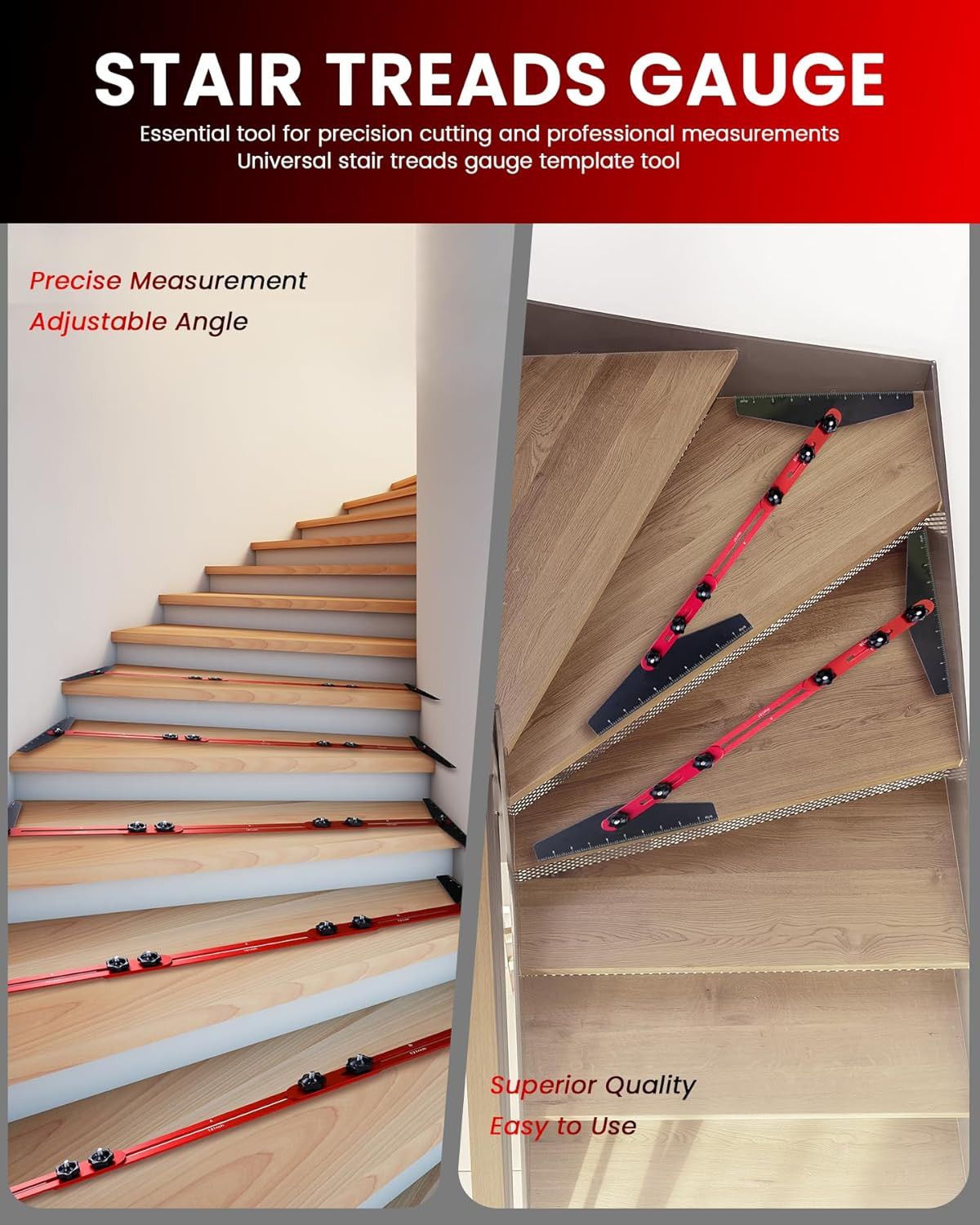 Stair Tread Template Tool, 8″–60″ Aluminum Stair Tread Jig for Measuring Angle,