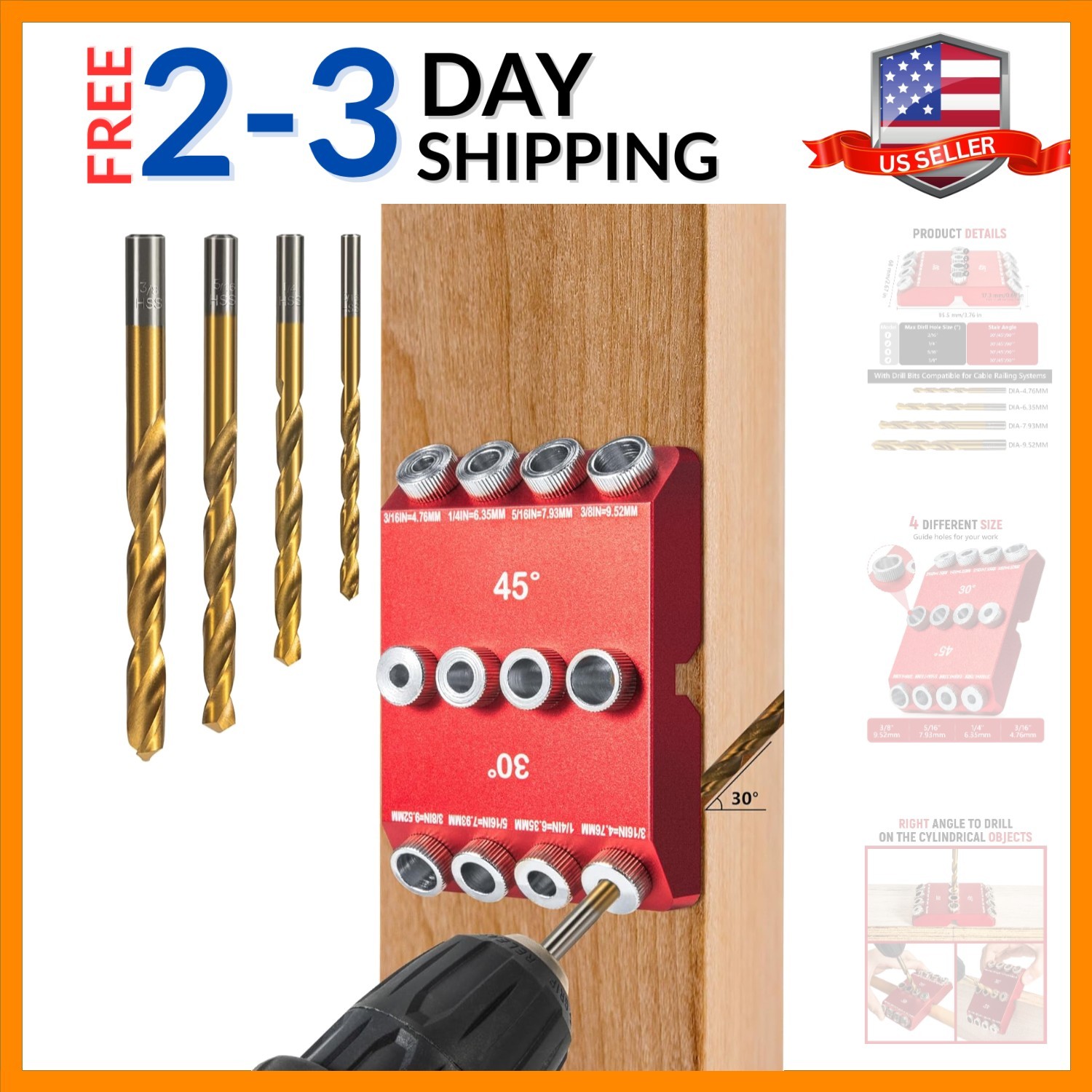 30°45°90° Angle Drill Guide Jig for Straight or Angled Holes | Portable Angle…