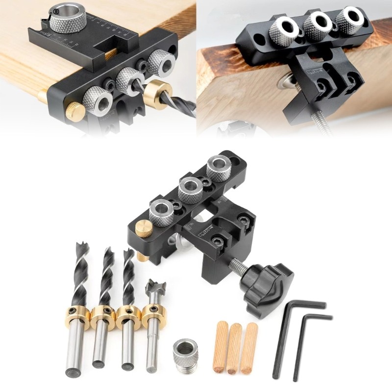 3-In-1 Doweling Jig Kits, 8/10/15mm Pocket Hole Jig Set With Positioning Clip