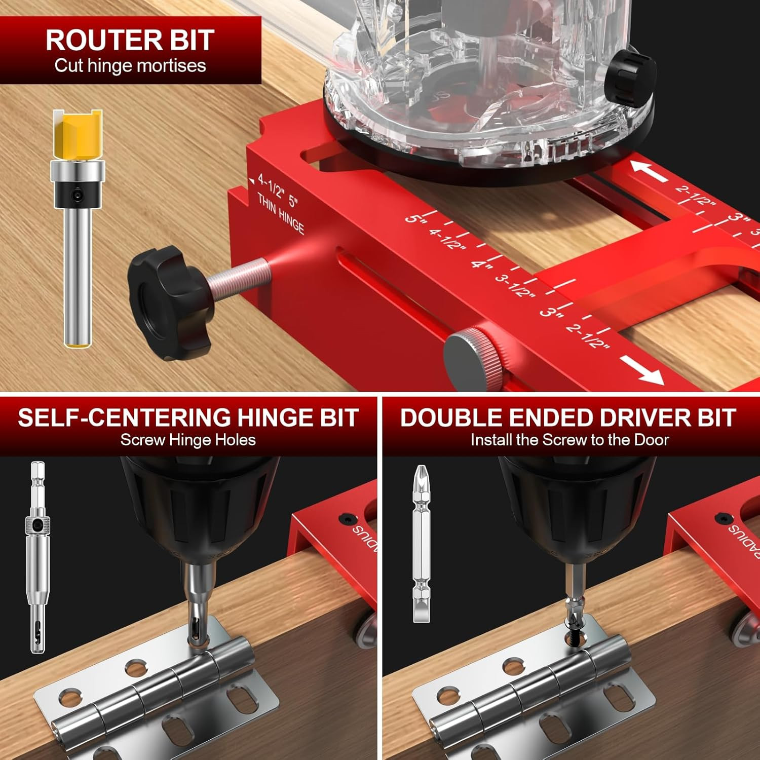 Door Hinge Jig Aluminum Alloy Adjustable Mortise Jig – Router Template Kit