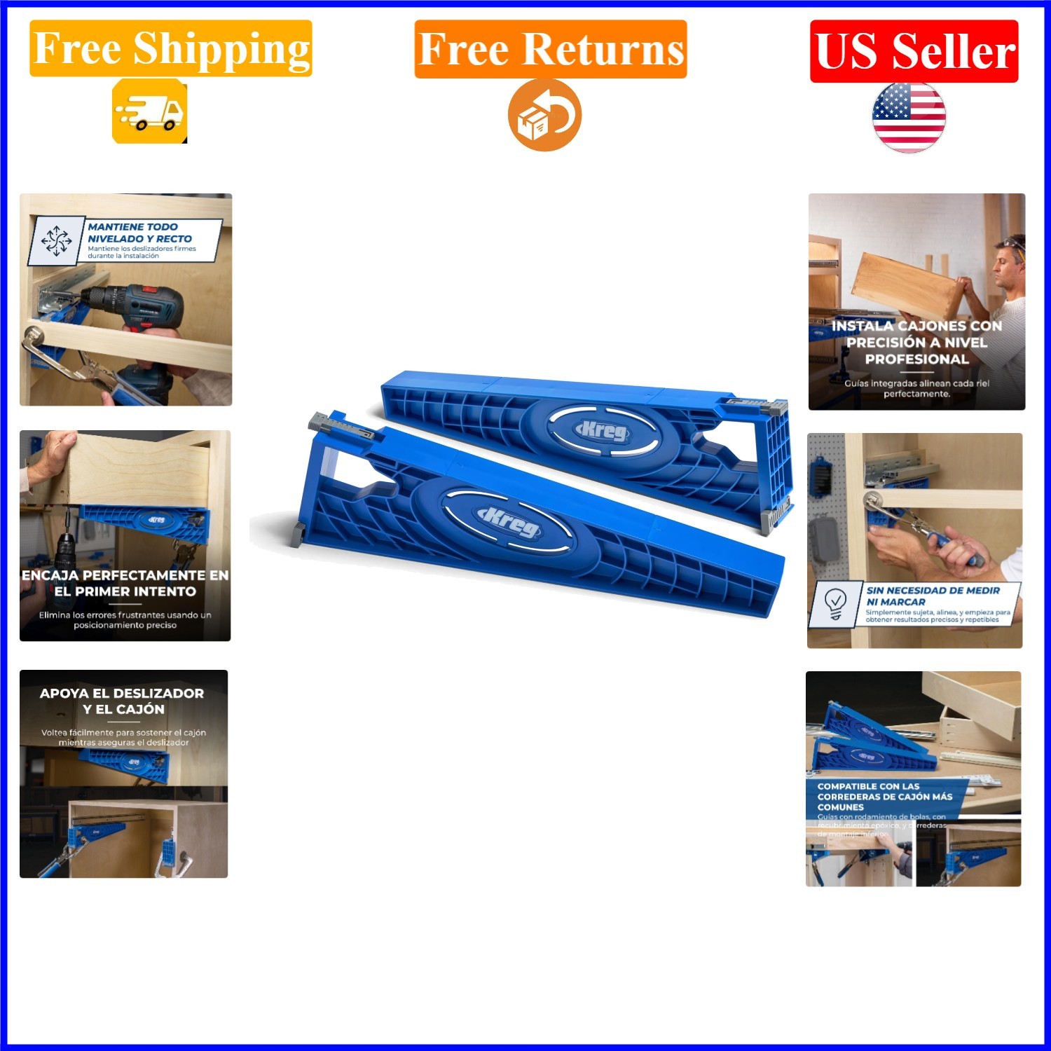 KHI-Slide Blue Drawer Slide Jig Kit for Cabinets & Desks, Set of 2