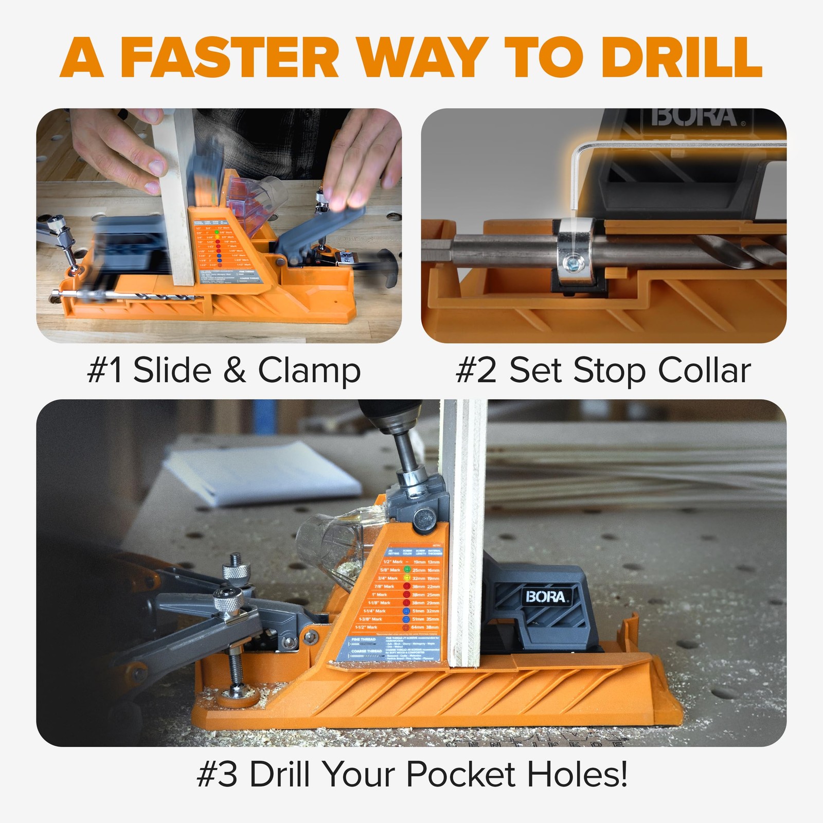 Automatic Pocket Hole Jig Kit & 50 Screws Drill Guide for Woodworking