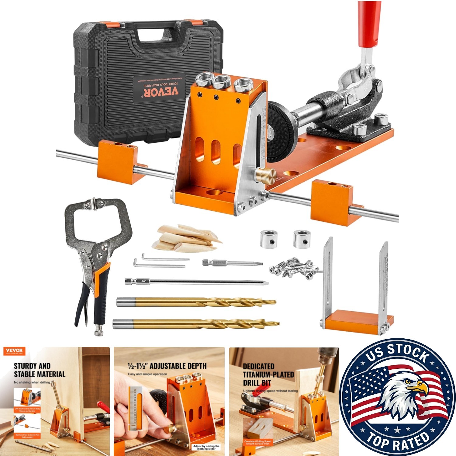 Durable Pocket Hole Jig Kit – 34 Tools, C-Clamp, Precision Drill Bits Included