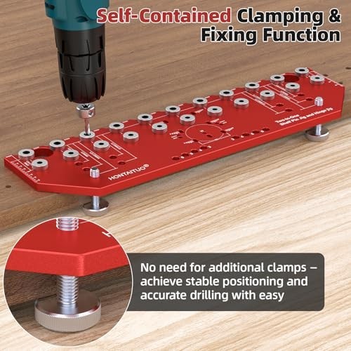 2-in-1 Shelf Pin & Hinge Jig Tool, 11-Hole Drilling Guide with Clamping Function