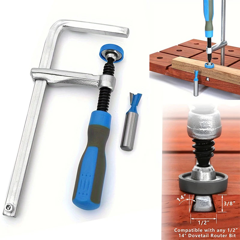 Dovetail Clamp with Soft-Grip Handle + Dovetail Router Bit ,For Track Saw Guide