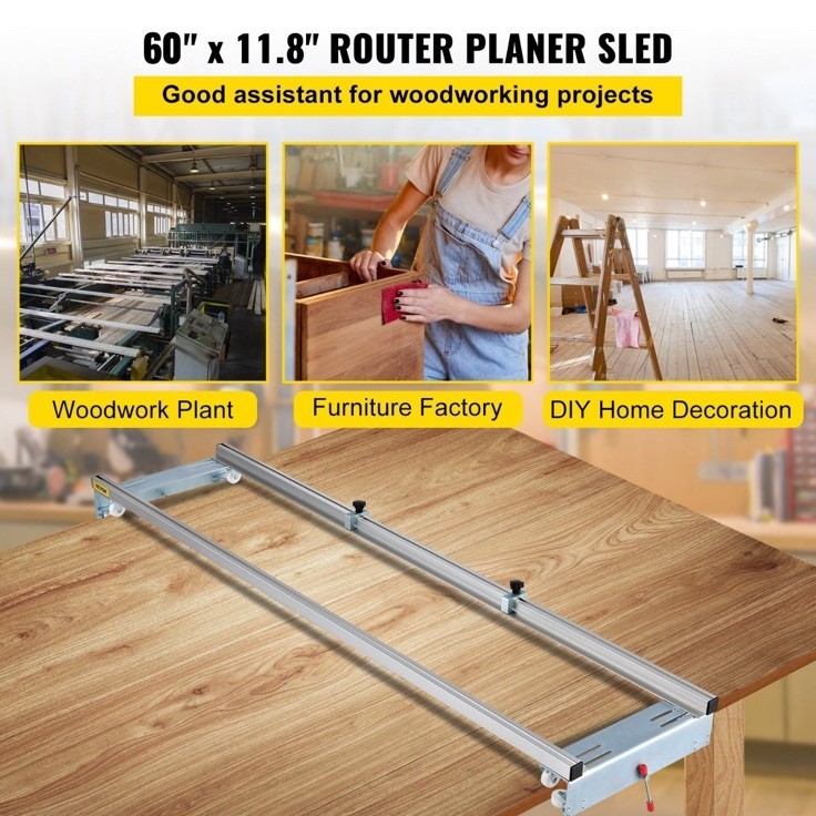 Router Sled Adjustable Wood Slab Flattening Mill Router Jig 60″ Length