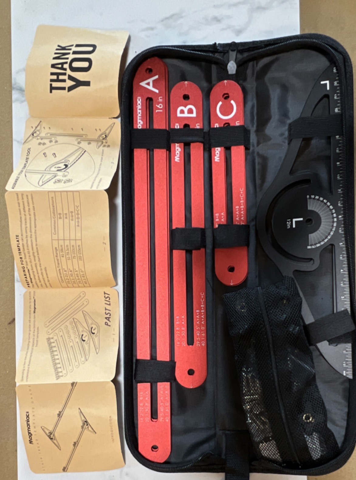 Magmaniac Stair Tread Template Tool Jig Set, Red & Black Metal, 12-Piece, 16″
