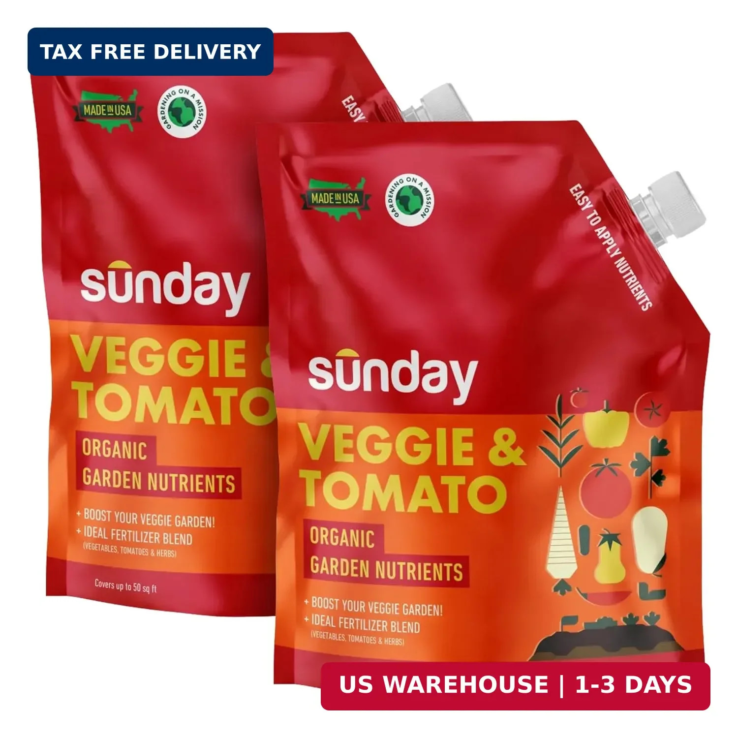 Sunday Garden Naturals Veggie Tomato Plant Food 5-4-4 NPK Fertilizer 2 Lb 2 Pack
