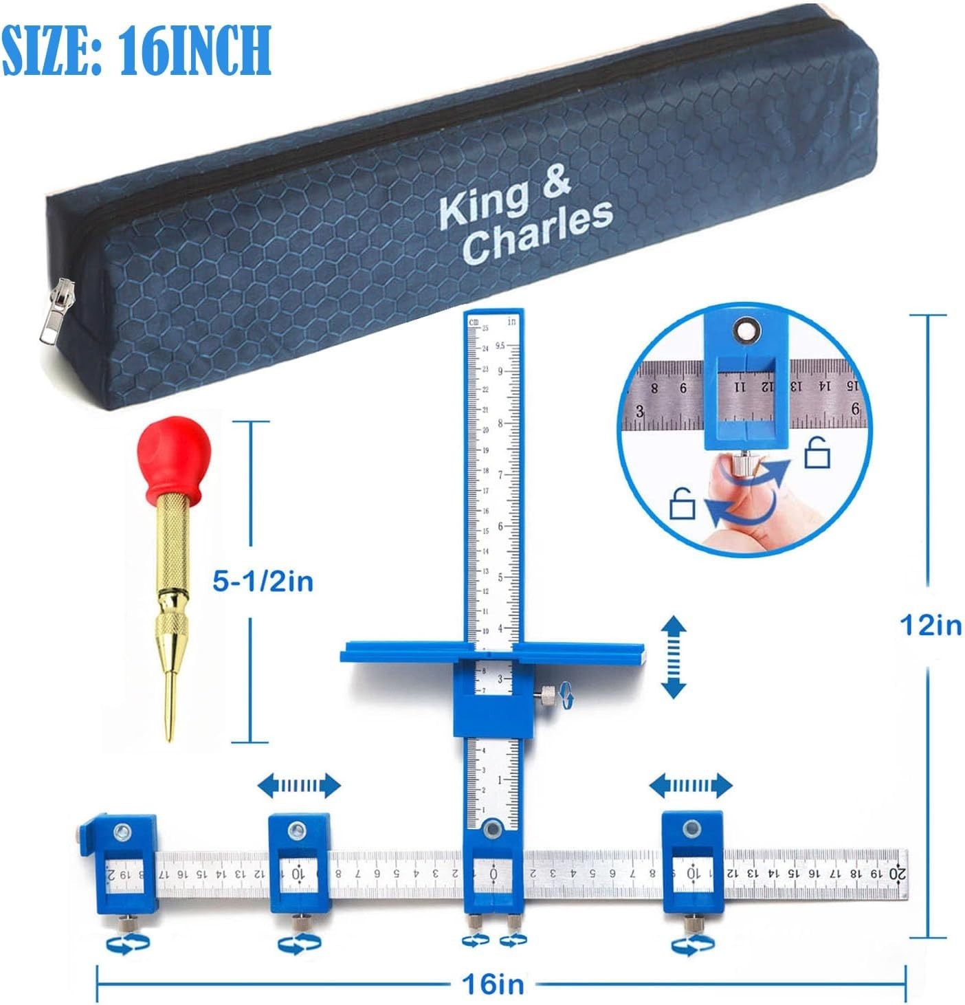 16-Inch Cabinet Hardware Jig with Automatic Center Punch for Precise Drilling