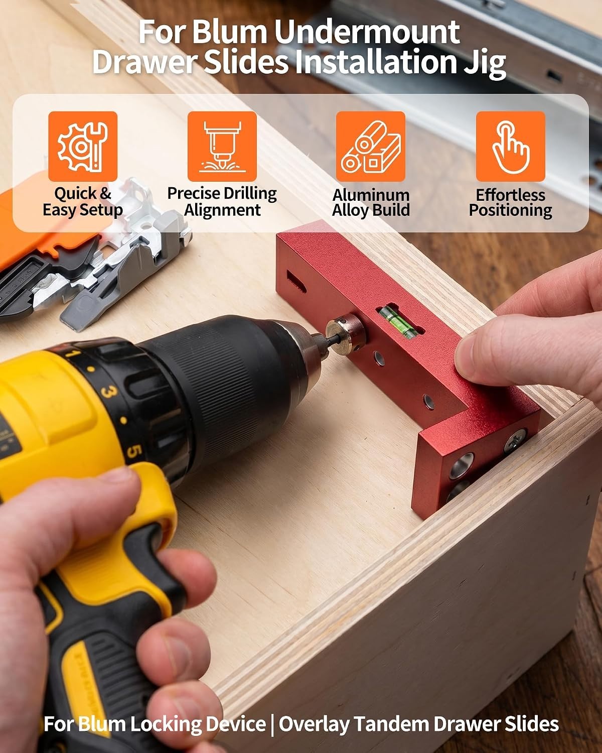 Stable Blum Drawer Slide Jig with Precision Drilling Depth Control – 21 Inch