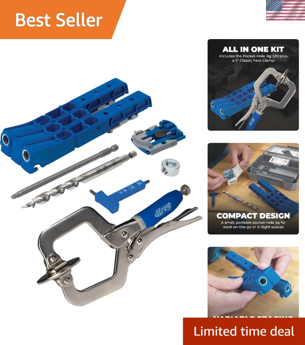 Precision Woodworking Pocket-Hole Jig 320 with Face Clamp – Includes Wood Clamps