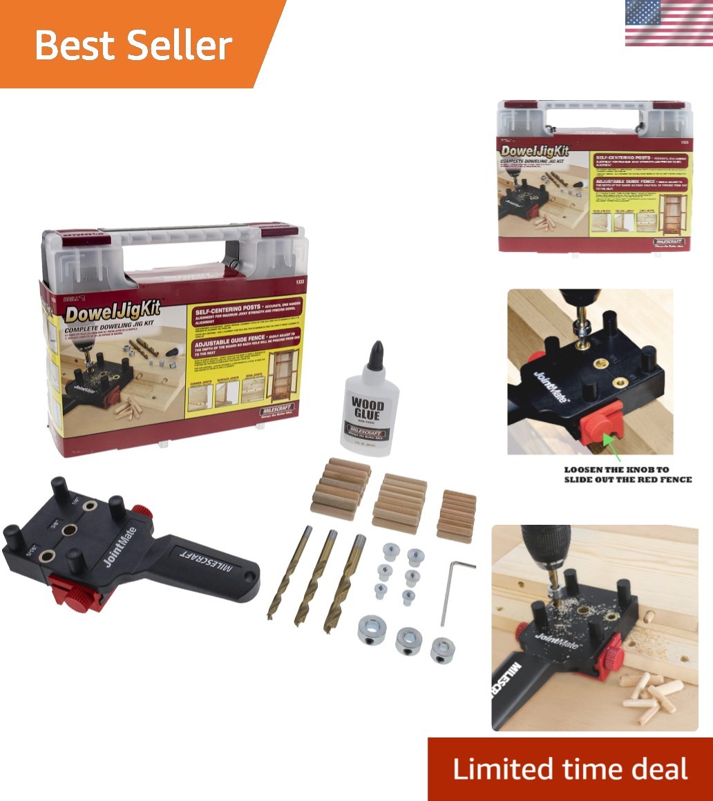 DowelJig Kit – Self-Centering Handheld Dowel Jig with 3 Metal Bushing Sizes 1…
