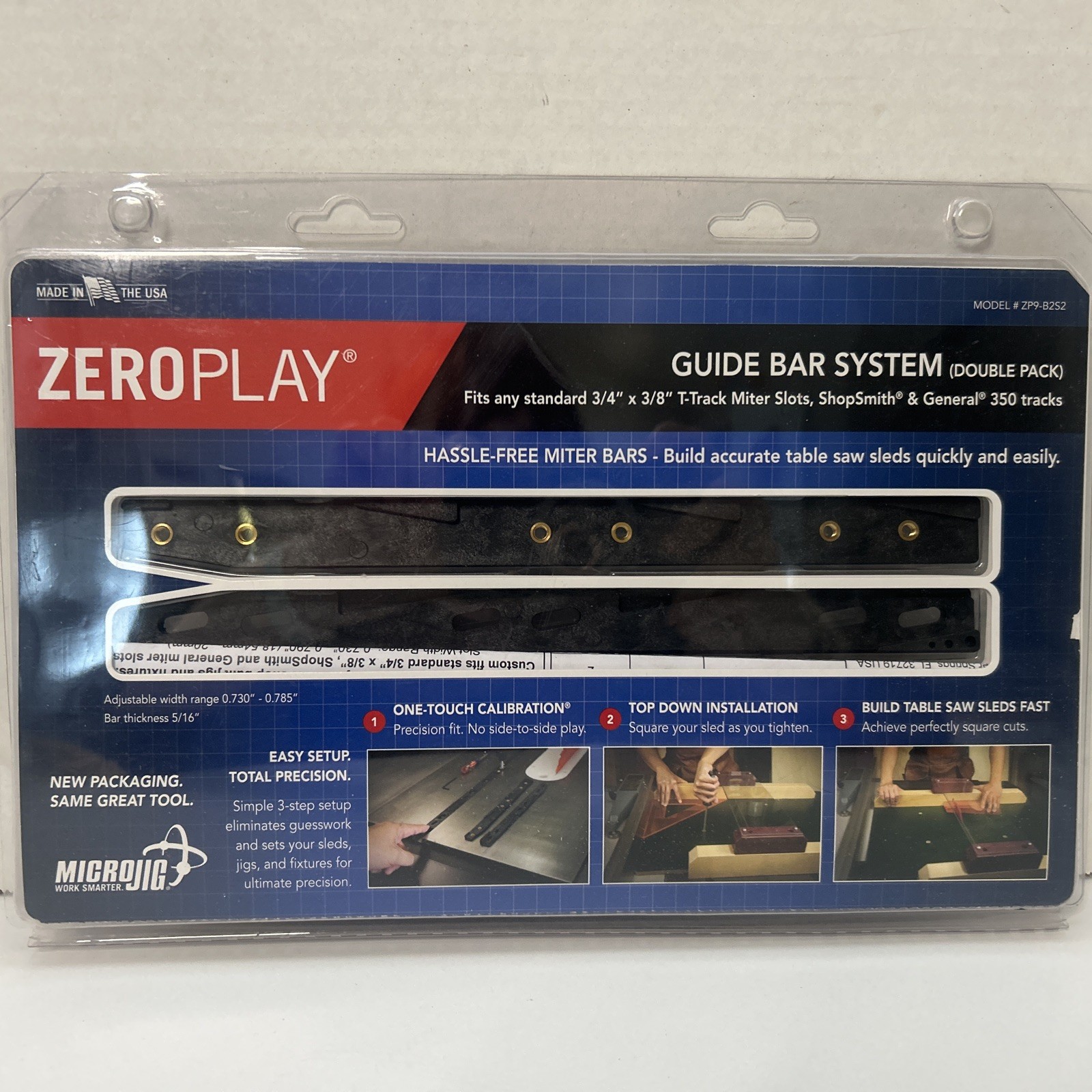 Zeroplay Miter Bar Fits Any Standard 3/4×3/8 T Track Miter Slots 2 Pk Micro Jig
