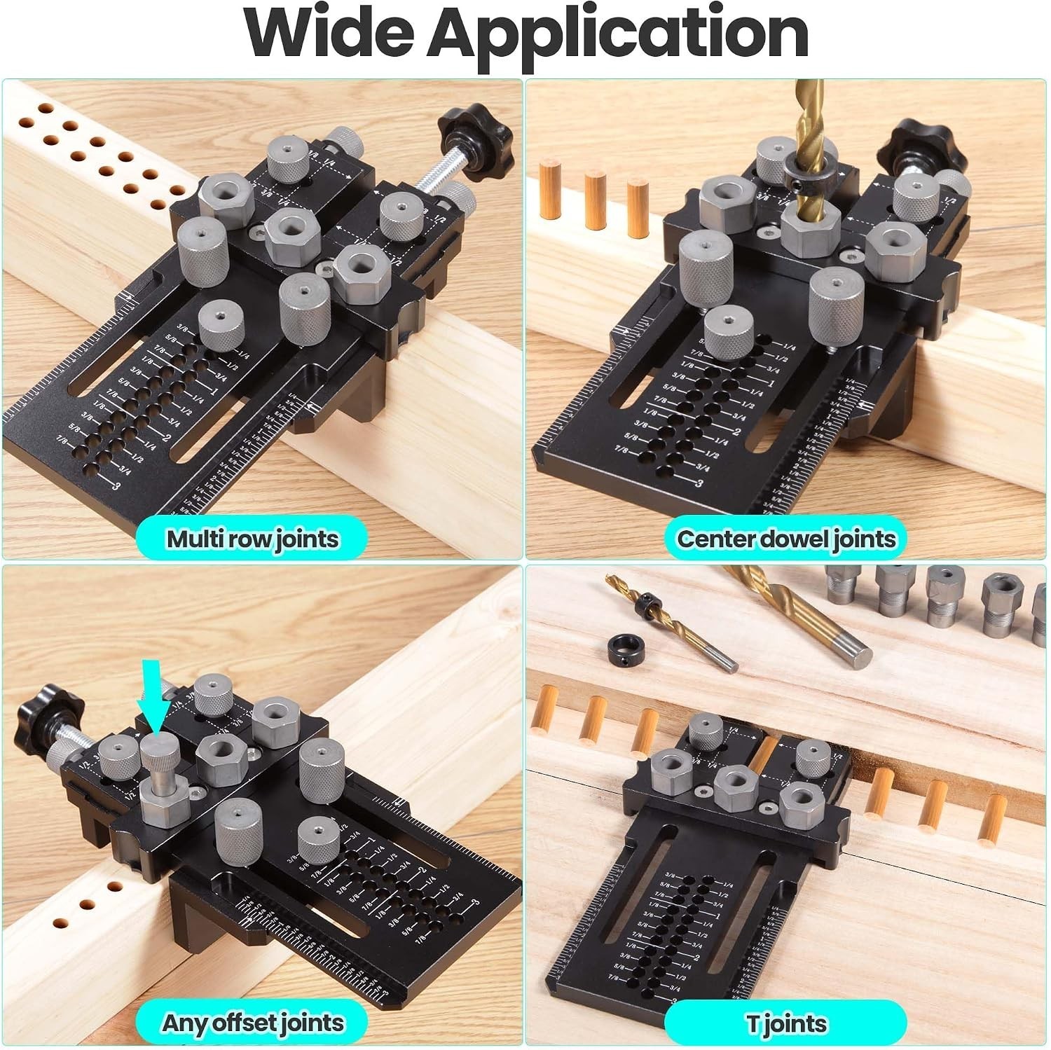 Adjustable Dowel Jig Kit for 1/4, 3/8, 1/2 Inch Wood Drilling | Quick clamp NEW