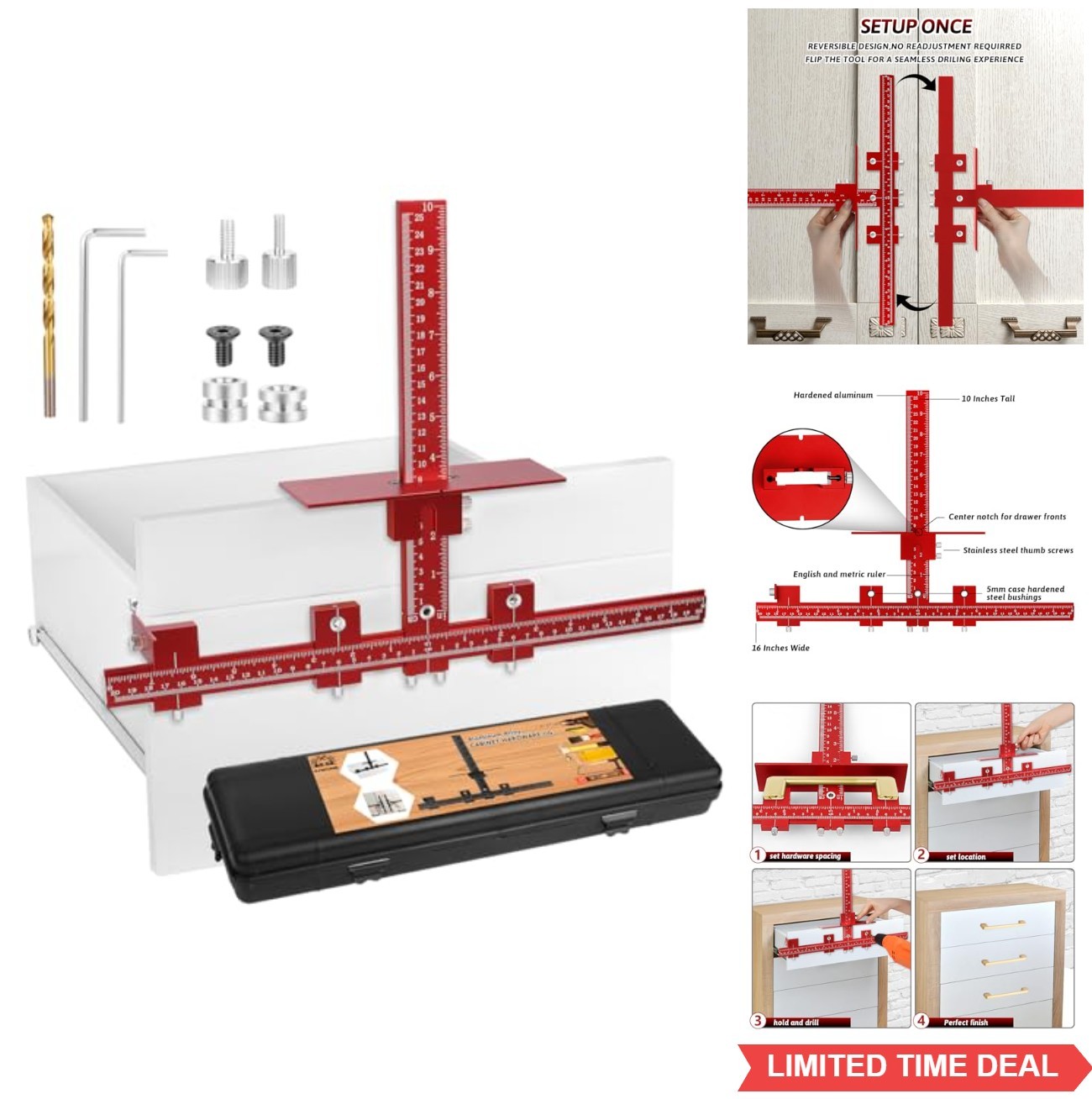 Cabinet Hardware Jig Template Adjustable Aluminum Precision Drill Guide for