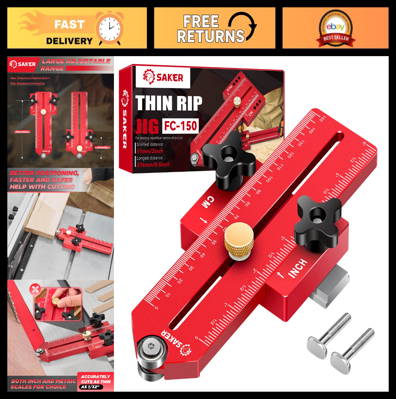 Thin Rip Jig for Table Saw & Router | Precision Narrow Strip Cuts, Fits 3/4″ Slo