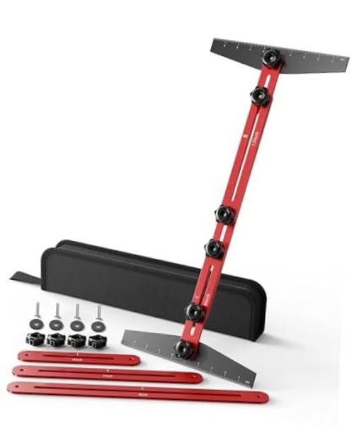Stair Tread Template Tool, 8″ to 60″Jig, Adjustable for Measuring | 360° Red