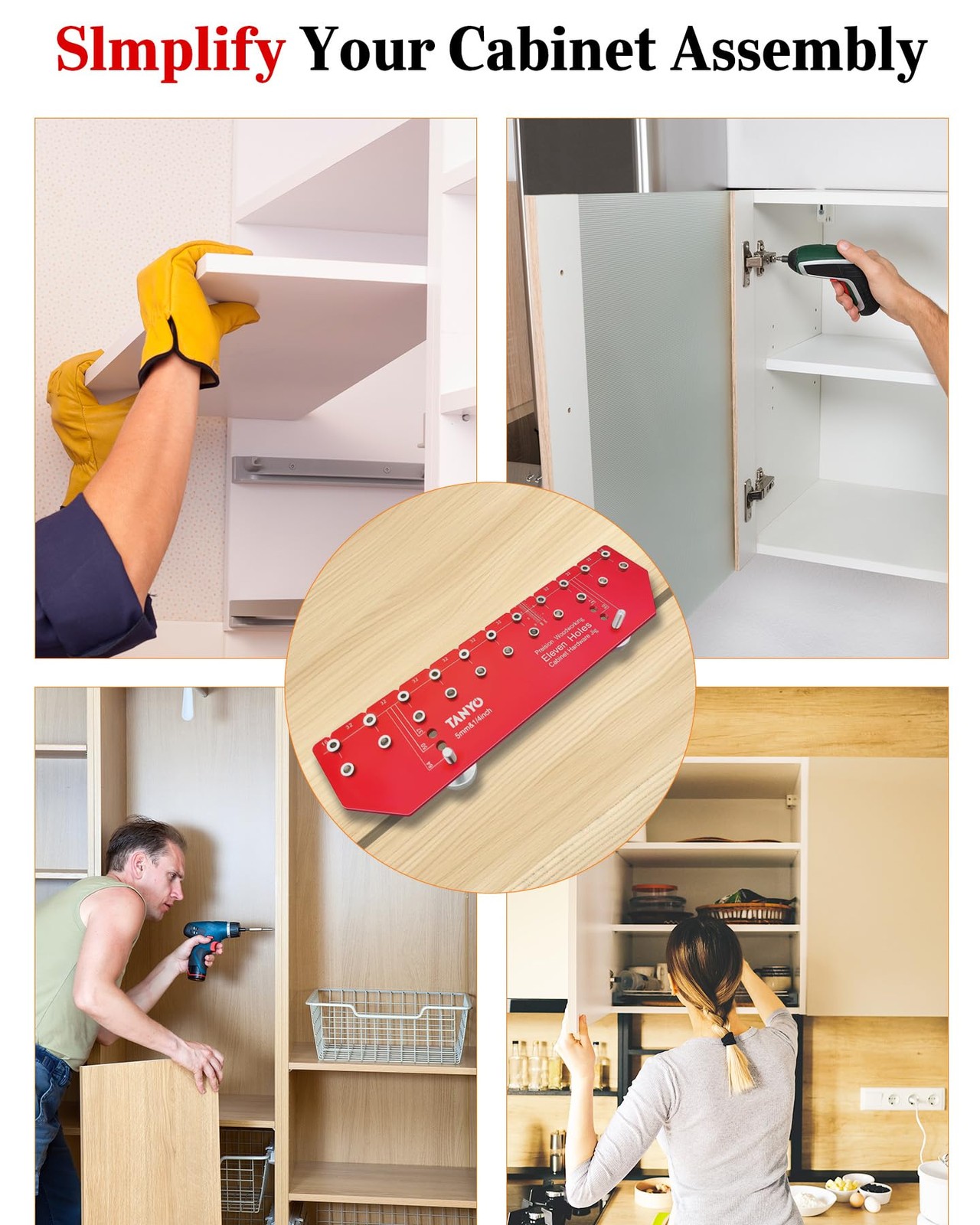 11 Hole Shelf Pin Jig, Adjustable Shelf Hole Jig with 1/4″ and 5mm Drill Bit,…