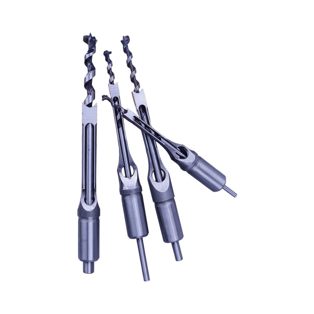Wood Mortise Chisel Set 1/4 5/16 3/8 1/2 Inch Square Hole Drill Bits HRC48 50