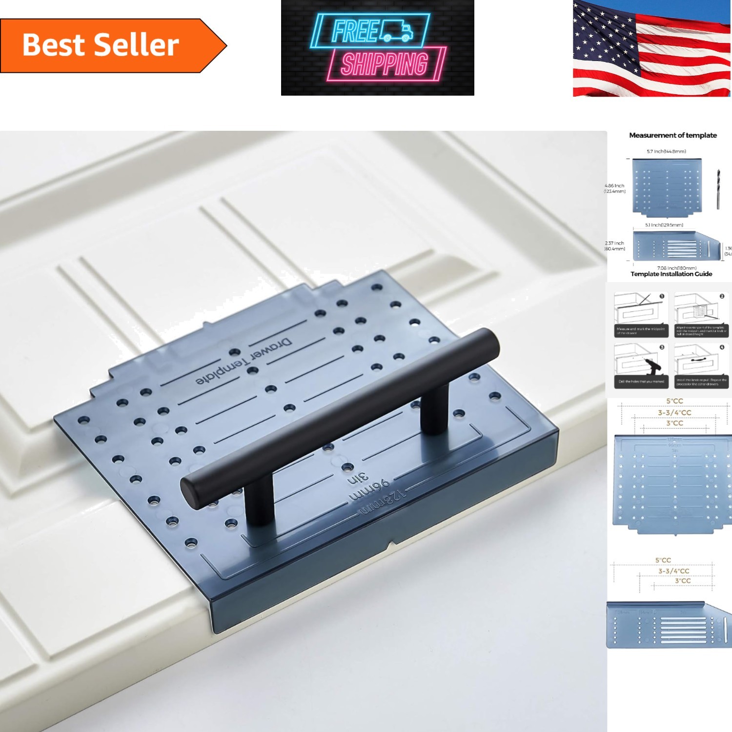 Stylish Cabinet Door & Drawer Hardware Template Kit – Features Clear Design