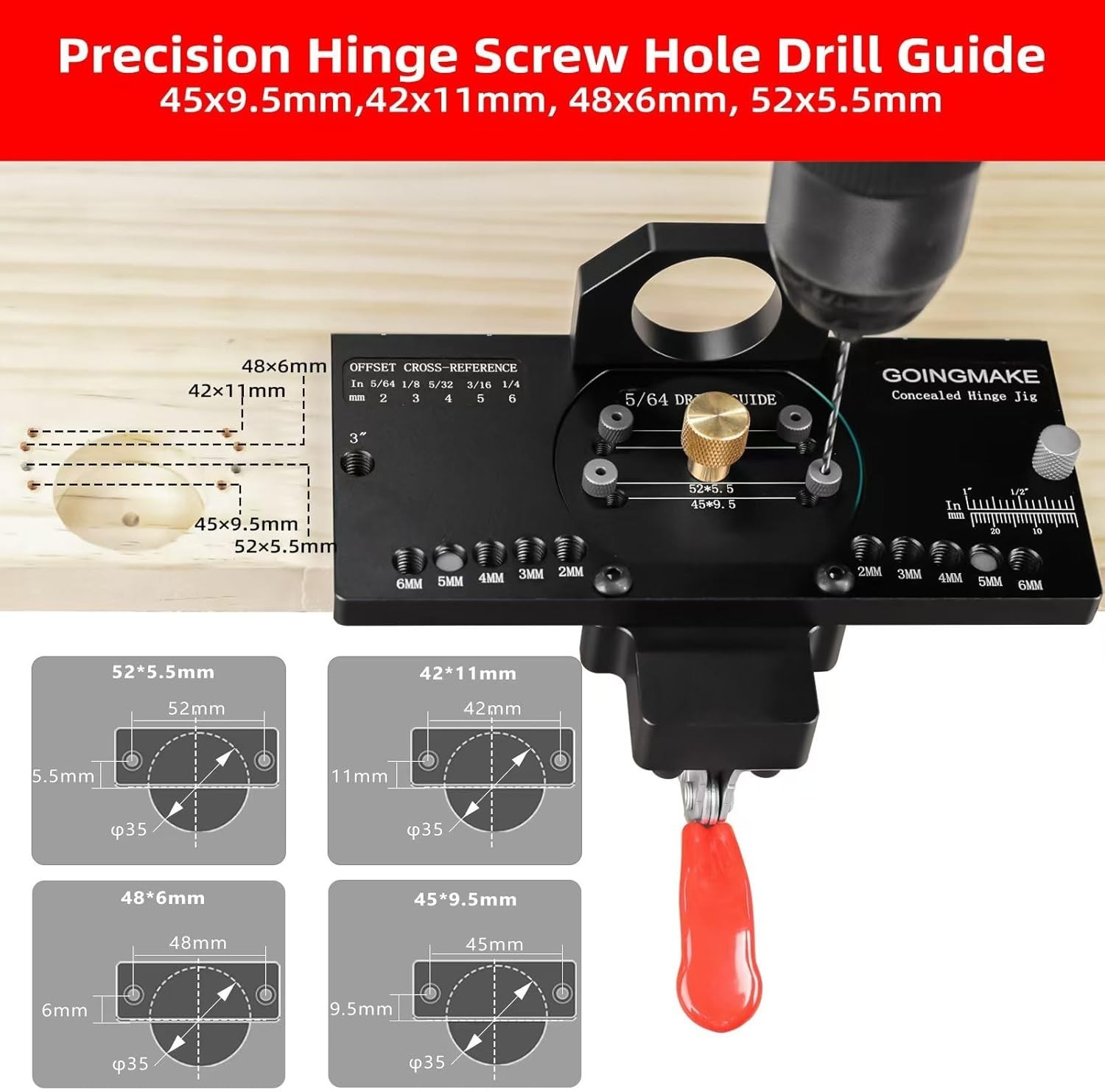 Metal Cabinet Hinge Jig with Clamp Dust Adapter for Woodworking Door Mount