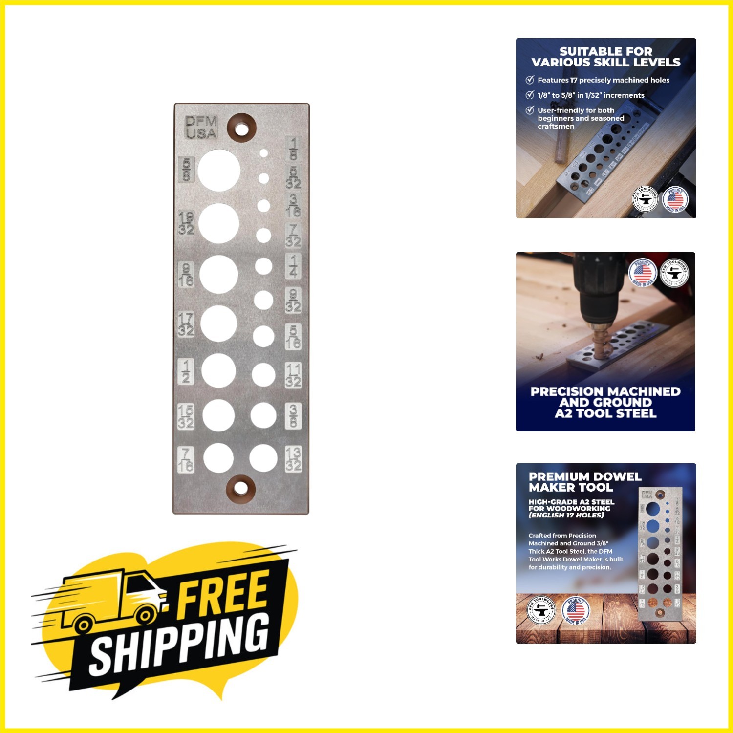 High-Grade A2 Steel Doweling Tool – 17 Holes, Hand-Powered Woodworking Essential