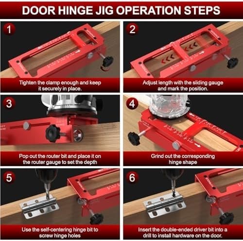 Door Hinge Jig Aluminum Alloy Adjustable Mortise Jig – Router Template Kit fo…