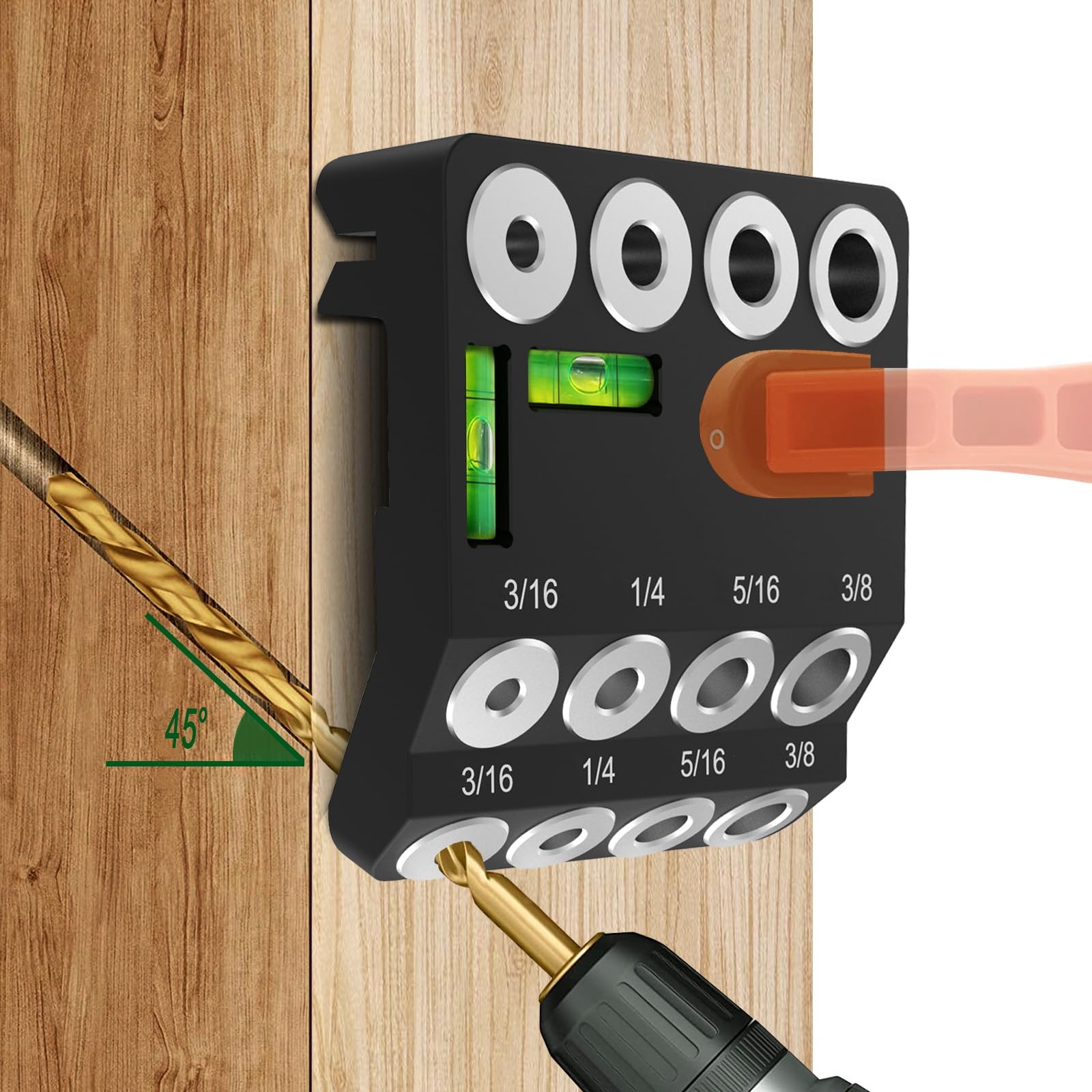 ENGYNC 30 45 90 Degree Angled Drill Guide Jig with 2 Torpedo Level