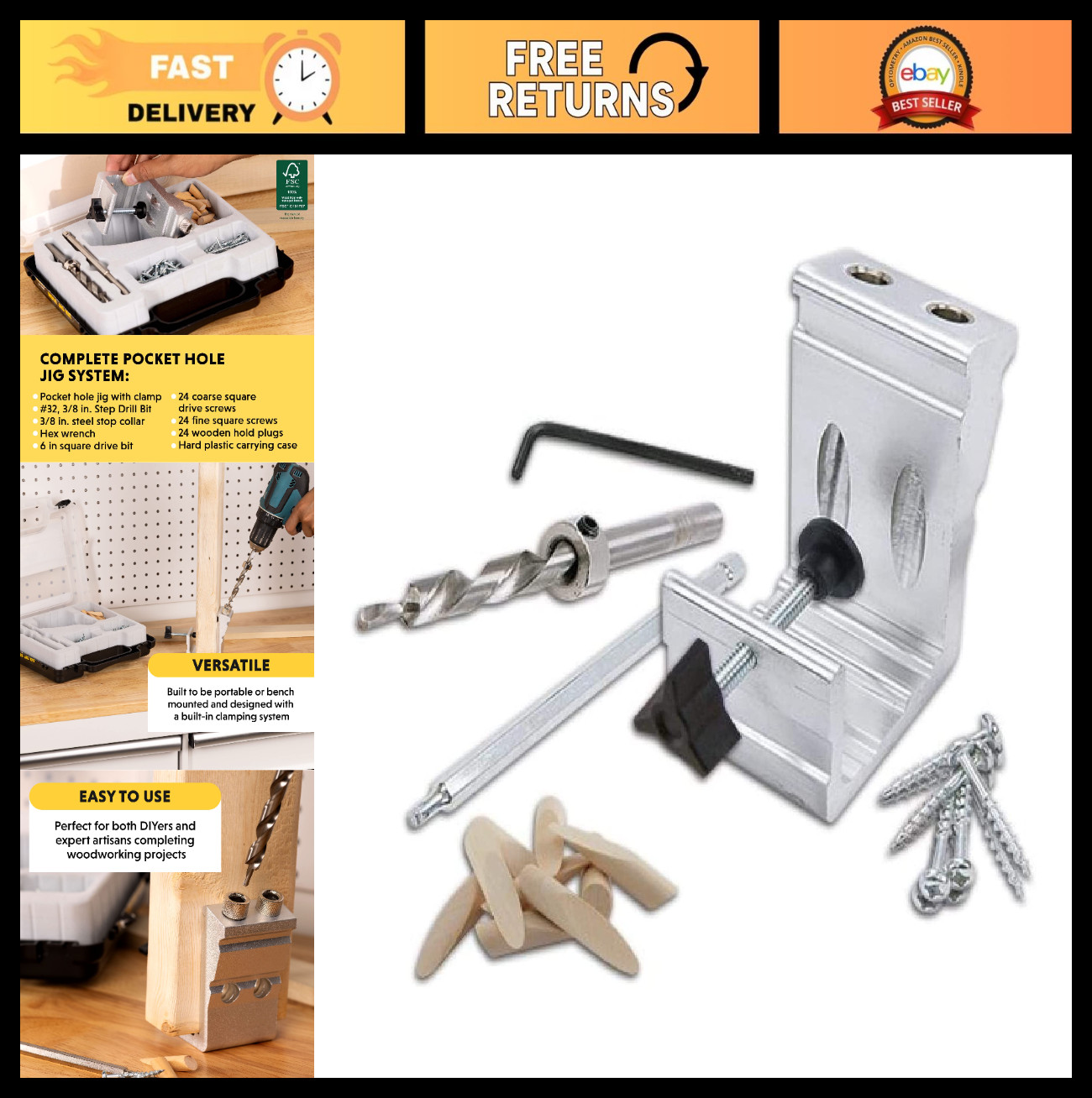 All-In-One Aluminum Pocket Hole Jig Kit for Woodworking – Portable with Carrying